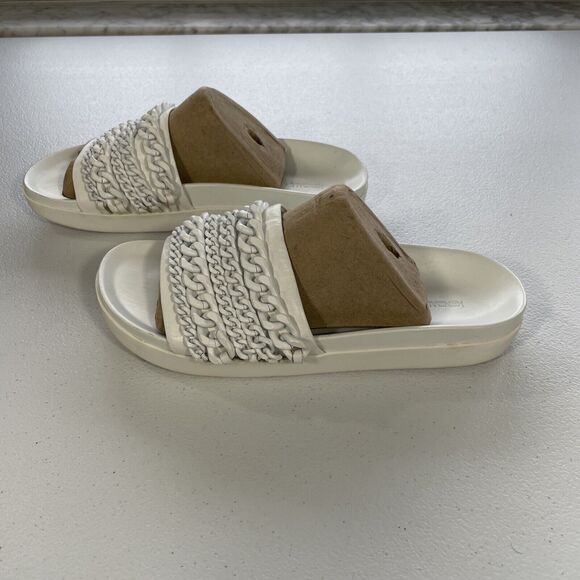 KENDALL + KYLIE Women's Shiloh 2 Leather Metal Upper Slide Sandal Sz 9.5M White - Picture 3 of 11